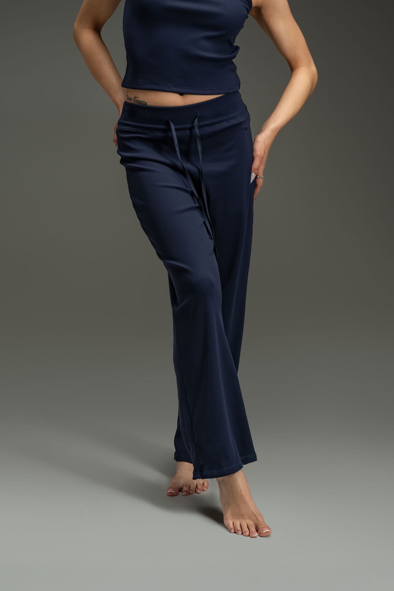 Regular Rib Relaxed Pants 30" - Navy Blue