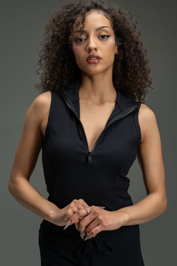 Essential Zipper Sleeveless Top - Chaorcal Black